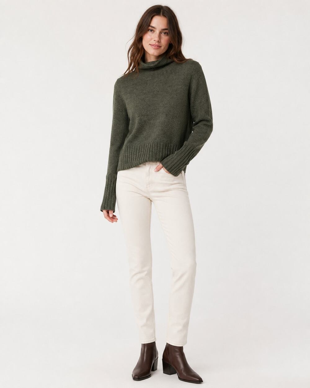Madewell Olive Green Wool Rolled Mock Neck Pullover Sweater Womens XXS Winter